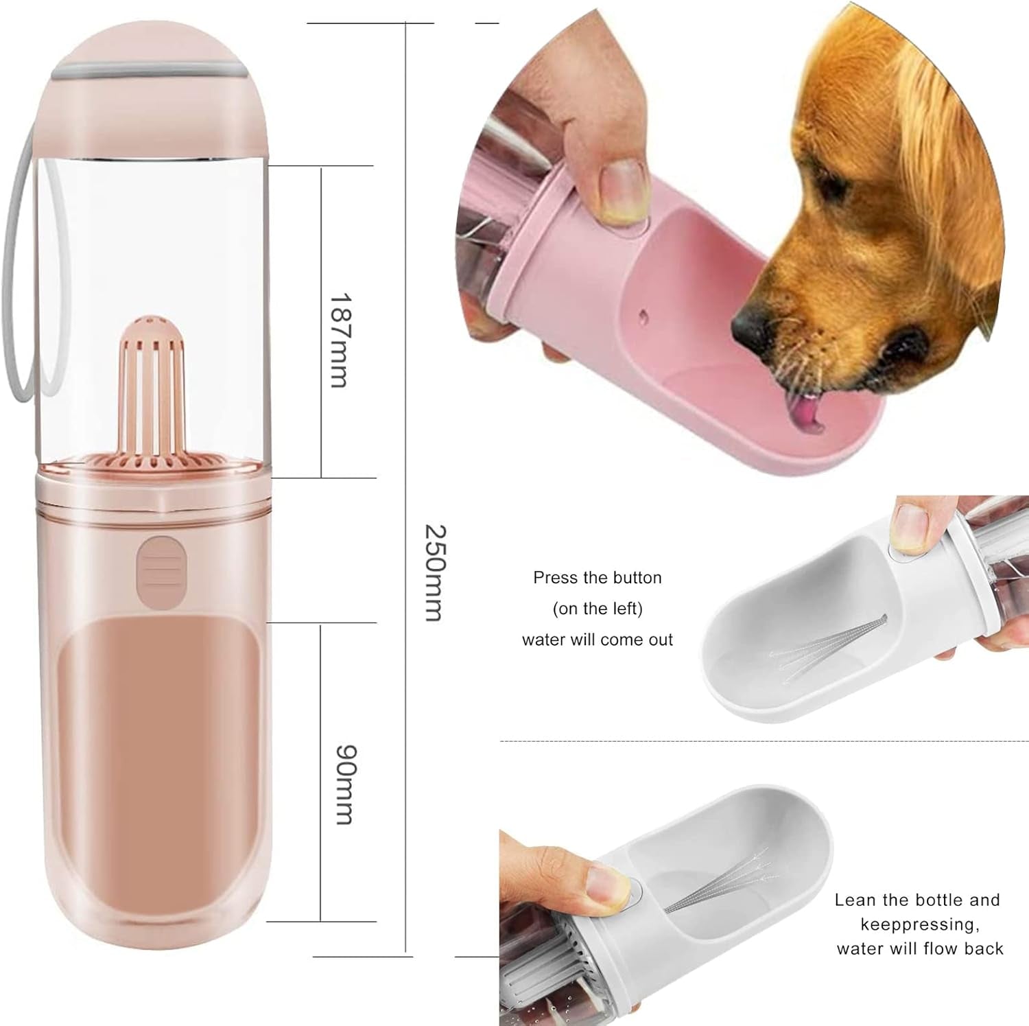Portable Dog Pet Travel Water Bottle Leak-Proof Drinking Cat Cup with 3PCS PP Conton Filter & Pet Dog Poop Bag Dispenser with 3 Rolls Waste Bags for Pets Outdoor Walking Hiking Travel (White)